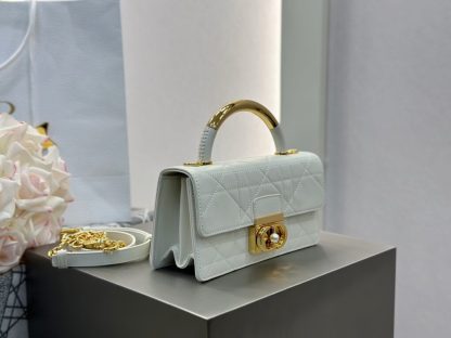  Mini Dior Ange Bag Latte Macrocannage Lambskin White #3617 - Image 8