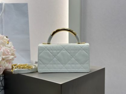  Mini Dior Ange Bag Latte Macrocannage Lambskin White #3617 - Image 7