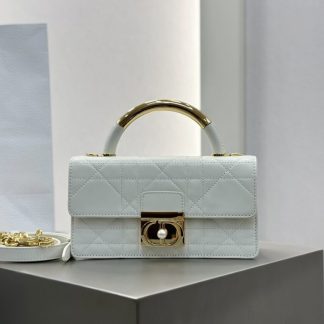 Replica Mini Dior Ange Bag Latte Macrocannage Lambskin White #3617
