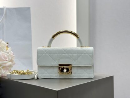 Replica Mini Dior Ange Bag Latte Macrocannage Lambskin White #3617