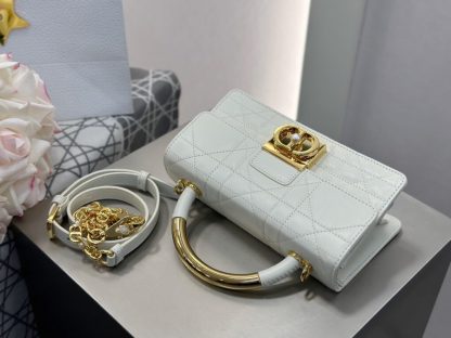  Mini Dior Ange Bag Latte Macrocannage Lambskin White #3617 - Image 9