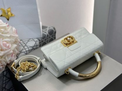  Mini Dior Ange Bag Latte Macrocannage Lambskin White #3617 - Image 4