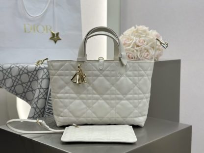  Medium Dior Toujours Bag White Macrocannage Calfskin #3621 - Image 10