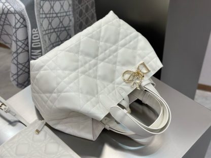  Medium Dior Toujours Bag White Macrocannage Calfskin #3621 - Image 7