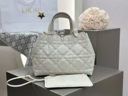  Medium Dior Toujours Bag White Macrocannage Calfskin #3621 - Image 3