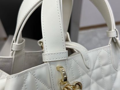  Medium Dior Toujours Bag White Macrocannage Calfskin #3621 - Image 16