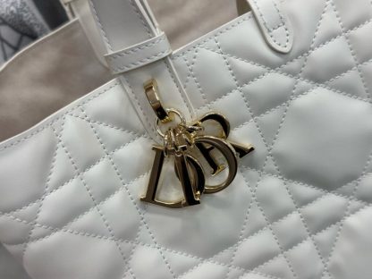  Medium Dior Toujours Bag White Macrocannage Calfskin #3621 - Image 12