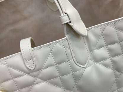  Medium Dior Toujours Bag White Macrocannage Calfskin #3621 - Image 14
