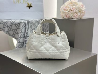  Small Dior Toujours Bag White Macrocannage Calfskin #3620 - Image 7