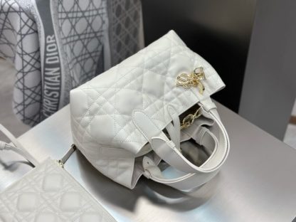  Small Dior Toujours Bag White Macrocannage Calfskin #3620 - Image 6