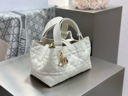  Small Dior Toujours Bag White Macrocannage Calfskin #3620 - Image 4