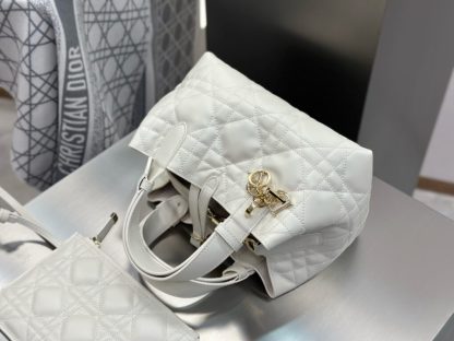  Small Dior Toujours Bag White Macrocannage Calfskin #3620 - Image 3