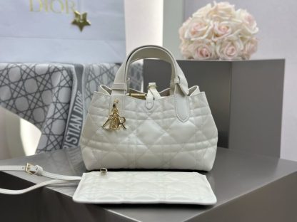 Replica Small Dior Toujours Bag White Macrocannage Calfskin #3620