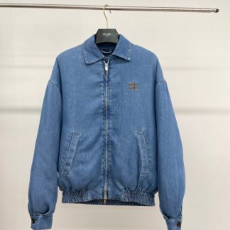 Replica Miu Miu Denim down jacket Women's Navy Denim Outwear Coat #3703
