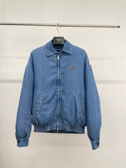Replica Miu Miu Denim down jacket Women's Navy Denim Outwear Coat #3703