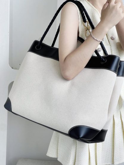  Bottega Veneta Canvas Large Andiamo Tote Bag Black with Canvas #3654 - Image 4