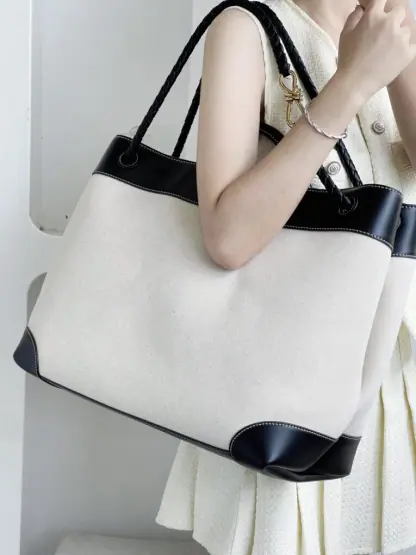  Bottega Veneta Canvas Large Andiamo Tote Bag Black with Canvas #3654 - Image 4