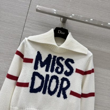  Dior DiorAlps Mock Neck Sweater Women's Miss Dior white Knit #3721 - Image 6