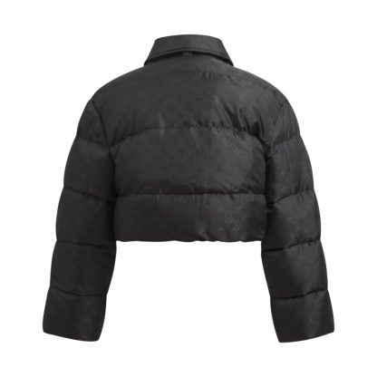  Louis Vuitton Women's Cropped Monogram Down Puffer Jacket Black #3739 - Image 10