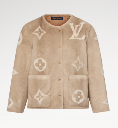 Replica Louis Vuitton Women's Collarless Monogram Mink Jacket 1AFTI7 #3783