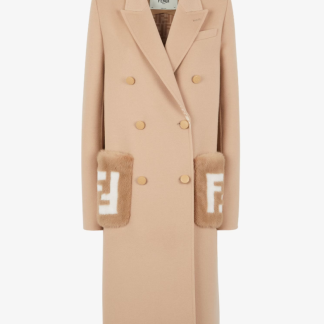 Replica Fendi Beige wool coat With Mink Pocket For Women 24SS #3786