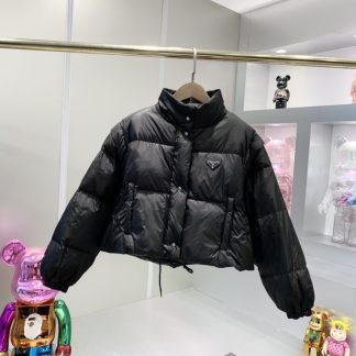 Replica Prada Women's Re-Nylon cropped convertible down jacket Black #3844