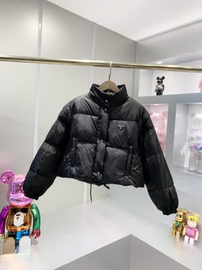 Replica Prada Women's Re-Nylon cropped convertible down jacket Black #3844