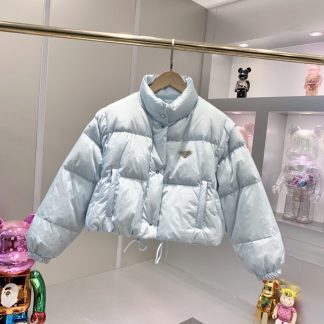 Replica Prada Women's Re-Nylon cropped convertible down jacket Sky Blue #3843