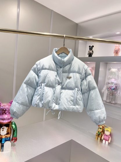 Replica Prada Women's Re-Nylon cropped convertible down jacket Sky Blue #3843