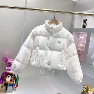 Replica Prada Women's Re-Nylon cropped convertible down jacket White #3842