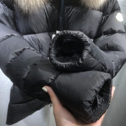 REPLICA MONCLER WOMEN'S BOED HOODED SHEARLING SHORT DOWN JACKET BLACK & BEIGE #3829 - Image 10
