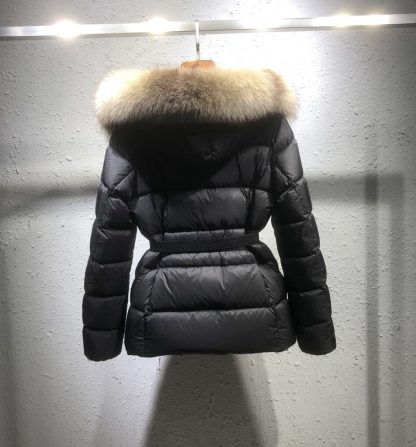 REPLICA MONCLER WOMEN'S BOED HOODED SHEARLING SHORT DOWN JACKET BLACK & BEIGE #3829 - Image 4