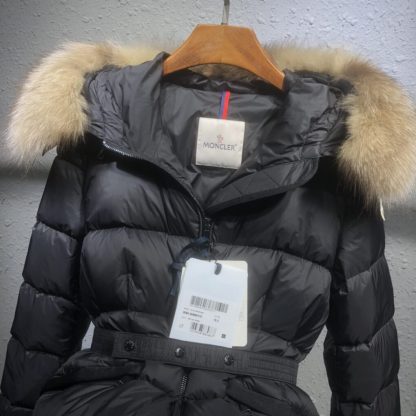 REPLICA MONCLER WOMEN'S BOED HOODED SHEARLING SHORT DOWN JACKET BLACK & BEIGE #3829 - Image 8