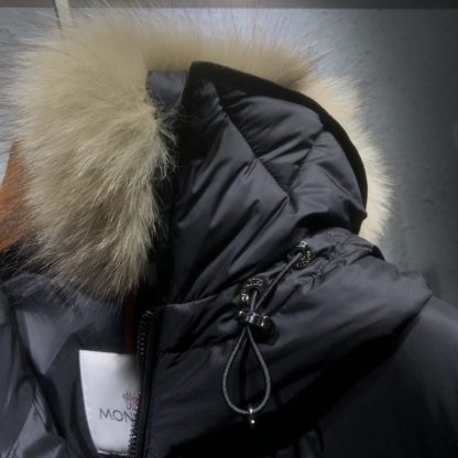 REPLICA MONCLER WOMEN'S BOED HOODED SHEARLING SHORT DOWN JACKET BLACK & BEIGE #3829 - Image 7
