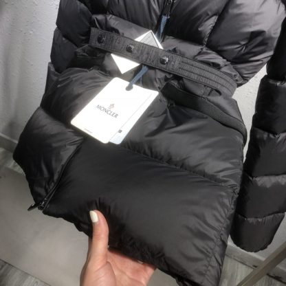 REPLICA MONCLER WOMEN'S BOED HOODED SHEARLING SHORT DOWN JACKET BLACK & BEIGE #3829 - Image 6