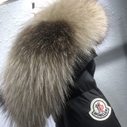 REPLICA MONCLER WOMEN'S BOED HOODED SHEARLING SHORT DOWN JACKET BLACK & BEIGE #3829 - Image 5