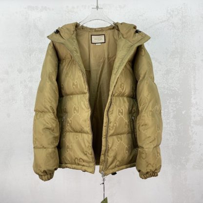  GUCCI MEN'S JUMBO GG CANVAS DOWN JACKET KHAKI #3835 - Image 5