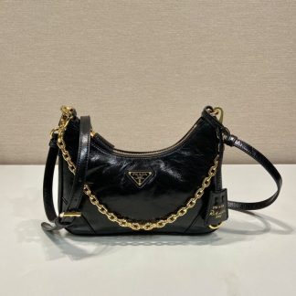 Replica Prada Re-Edition naplak patent leather mini-bag Black 1BC204 #3803