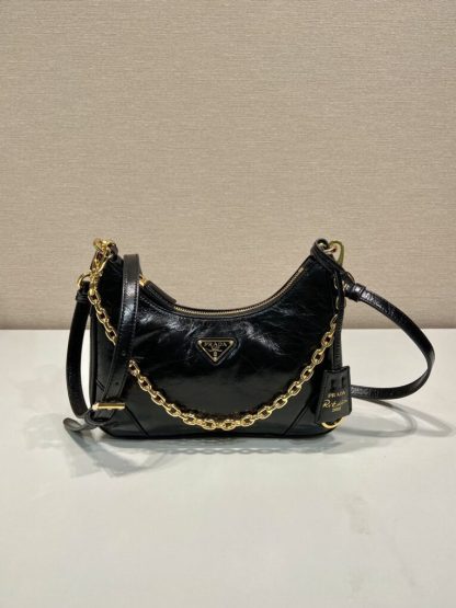 Replica Prada Re-Edition naplak patent leather mini-bag Black 1BC204 #3803
