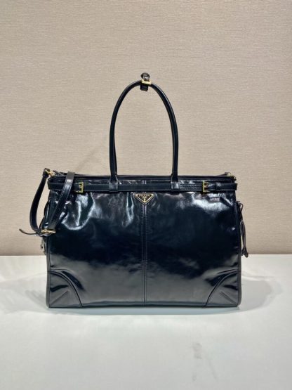  Prada Extra large leather handbag XL Black #3801 - Image 8