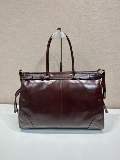  Prada Extra large leather handbag XL Dark Brown #3802 - Image 9