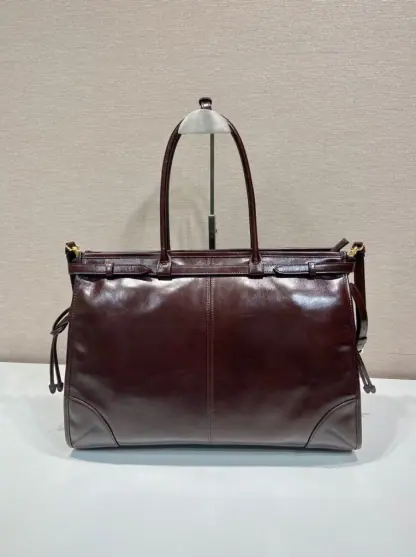  Prada Extra large leather handbag XL Dark Brown #3802 - Image 9