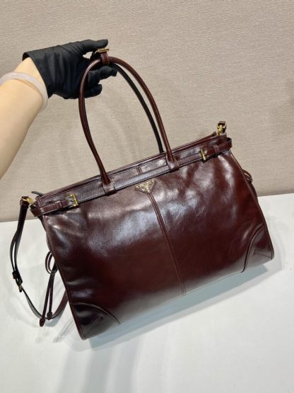  Prada Extra large leather handbag XL Dark Brown #3802 - Image 7