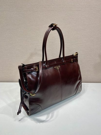  Prada Extra large leather handbag XL Dark Brown #3802 - Image 4