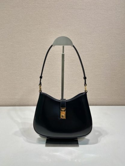 Replica Prada Cleo brushed leather shoulder bag Black #3811