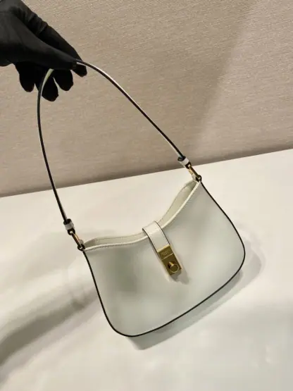  Prada Cleo brushed leather shoulder bag White #3812 - Image 9