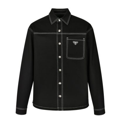 Replica PRADA Stretch cotton shirt black Men #3858