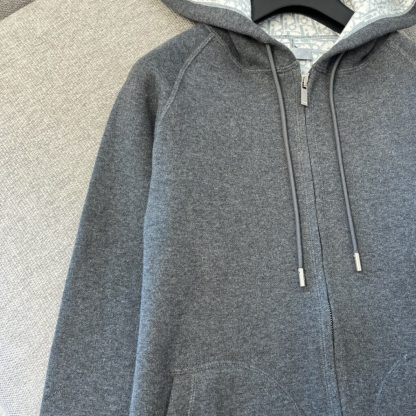 Men's Dior Hooded Track Jacket Navy Blue Cotton Knit and Cashmere #3918 - Image 2