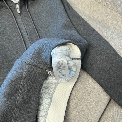  Men's Dior Hooded Track Jacket Navy Blue Cotton Knit and Cashmere #3918 - Image 4