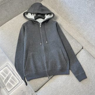 Replica Men's Dior Hooded Track Jacket Navy Blue Cotton Knit and Cashmere #3918